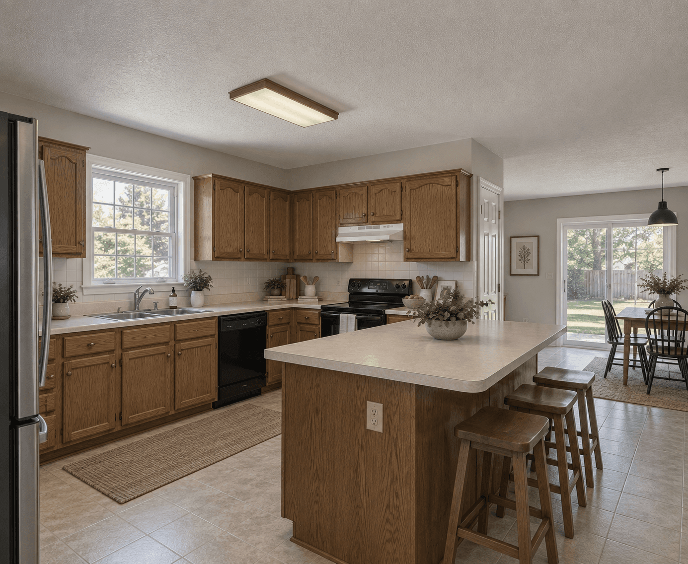Professionally photographed kitchen and dining area
